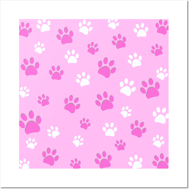 Pink paw prints pattern Wall Art by GULSENGUNEL